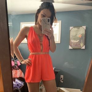 Hot coral and glitter romper